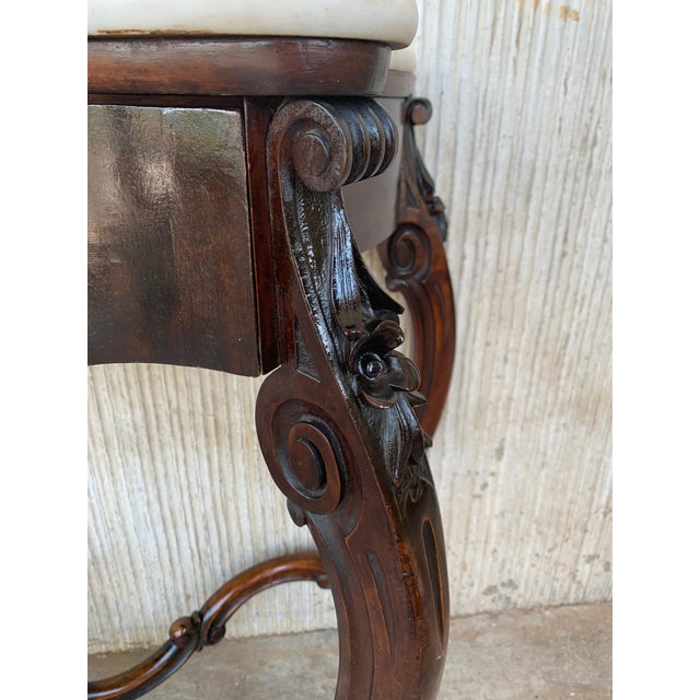 19th French Regency Carved Walnut Console Table with Drawer & Marble Top For Sale - Image 9 of 18