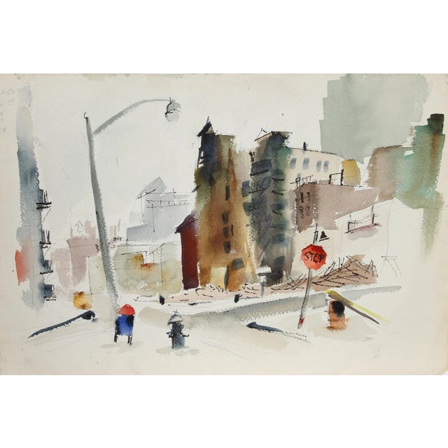 Artist: Eve Nethercott, American (1925 - 2015) Title: Tugboat and City Street (28) Year: circa 1960 Medium: Two-Sided...