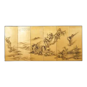 Japanese Style Showa Six Panel Screen Chinese Gilt Mountain Landscape