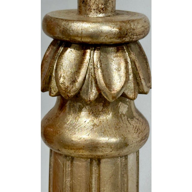 Silver Nancy Corzine Silver Leaf Carved Wood Floor Lamp, Adjustable Height For Sale - Image 8 of 11