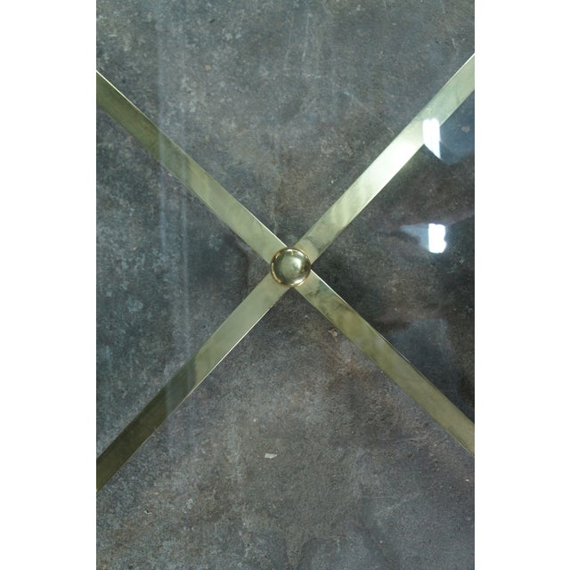 Vintage Italian Regency Travertine Stone Brass & Glass Coffee Cocktail Table 44" For Sale - Image 12 of 12