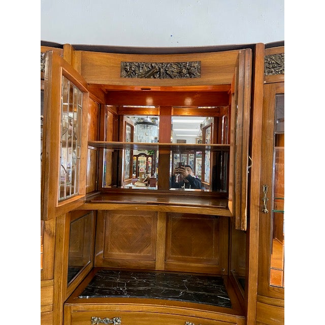 Brown Antique French Style Marble Top Buffett With Double Curio For Sale - Image 8 of 8