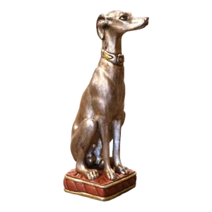 Vintage Italian Silvered Greyhound Dog Sculpture on Red Gilt Base