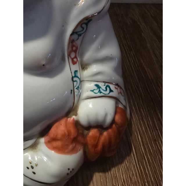 Chinese Vintage Chinese Porcelain Laughing Buddha Figurine (Budai) For Sale - Image 3 of 11