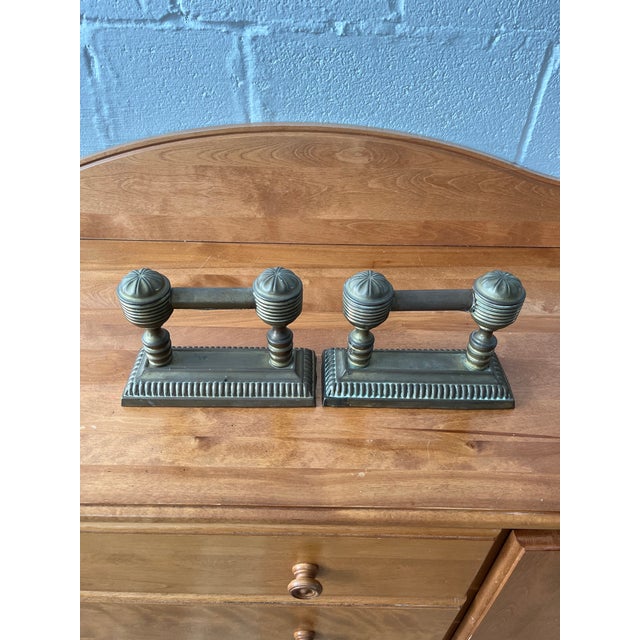 English English Colonial Revival Brass Fire Tool Rest or Fire Dogs For Sale - Image 3 of 12