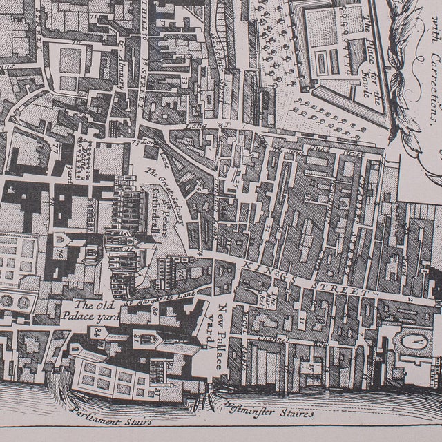 Cream Vintage 18th Century Street Map, London, Houses of Parliament, Westminster Abbey For Sale - Image 8 of 11