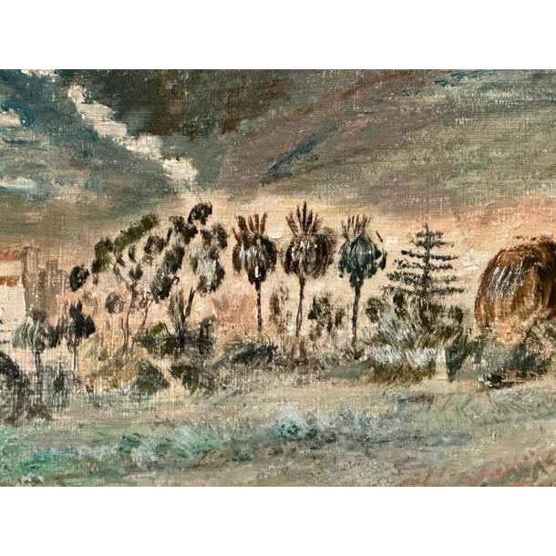 Wood Mid-Century Landscape of Mountains and Village For Sale - Image 7 of 8