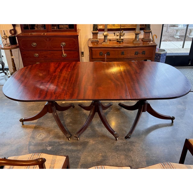 Wood 19th Century Mahogany Triple Pedestal Dining Table For Sale - Image 7 of 18