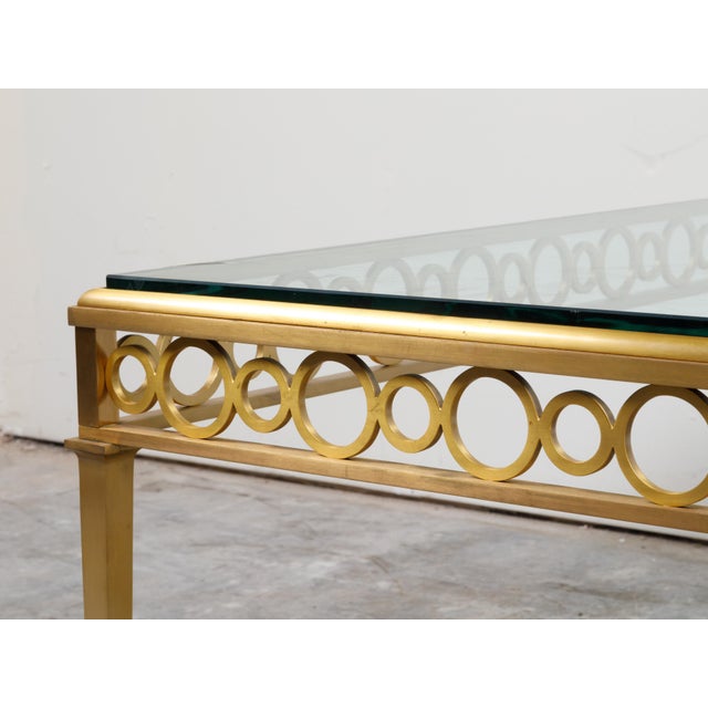 Bronze Italian Midcentury Gilt Bronze Coffee Table with Glass Top and Ring Motifs For Sale - Image 8 of 11