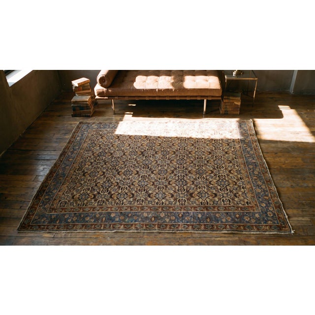 1890s Ivory Geometric Antique Persian Tabriz Haji Jalili Rug 4'2" X 5'3" Handknotted Wool Carpet For Sale - Image 9 of 9