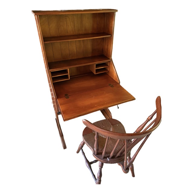 Cushman Colonial Creations Maple Secretary Desk #1012 and Chair #7041 Mid-Century For Sale
