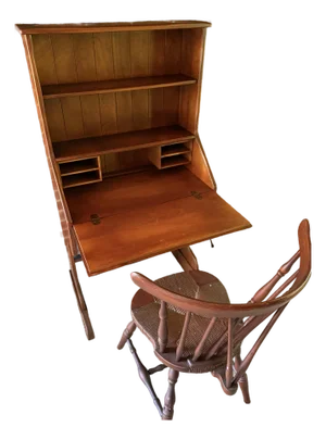 Cushman Colonial Creations Maple Secretary Desk #1012 and Chair #7041 Mid-Century