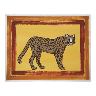 Leopard Cheetah Expressionist Minmalist Tan Gldenrod Sienna Original Painting Cleo Plowden For Sale