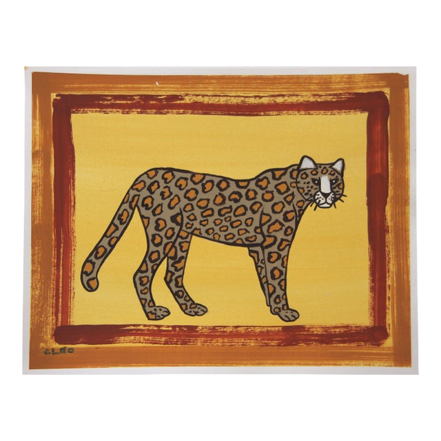 Leopard Cheetah Expressionist Minmalist Tan Gldenrod Sienna Original Painting Cleo Plowden For Sale