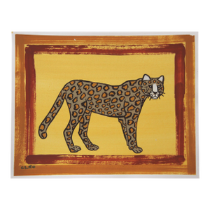 Leopard Cheetah Expressionist Minmalist Tan Gldenrod Sienna Original Painting Cleo Plowden