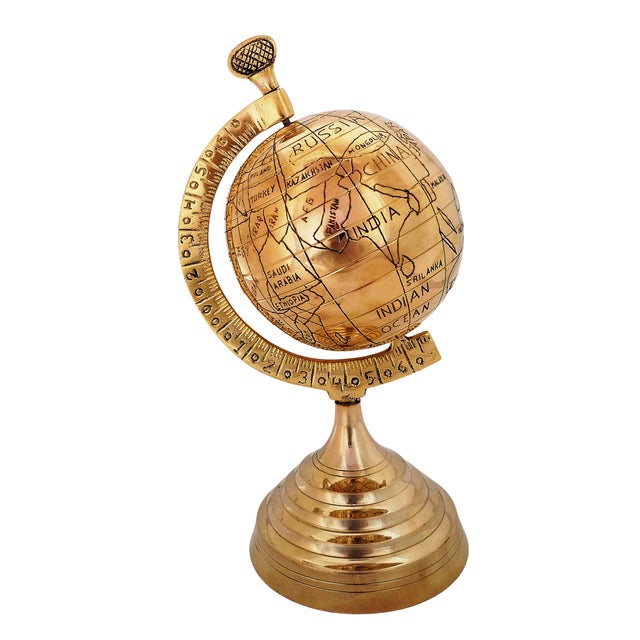 Indian Vintage Solid Brass World Map Globe For Sale - Image 3 of 6