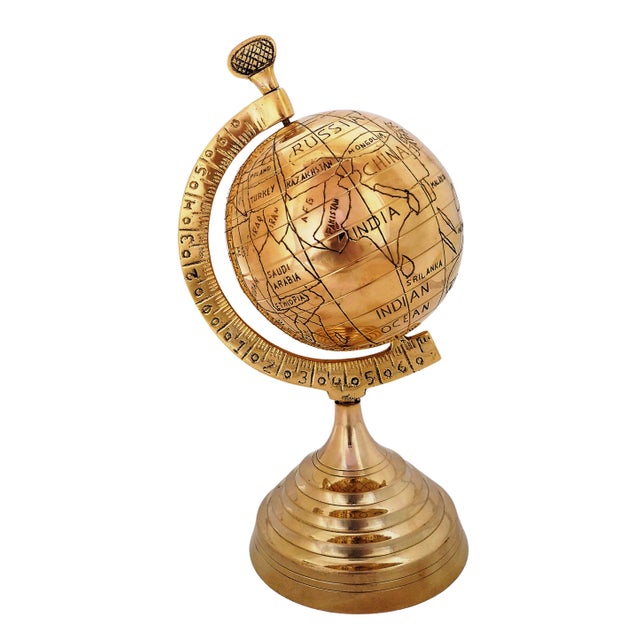 Vintage Style Solid Brass World Map Globe For Sale - Image 6 of 9