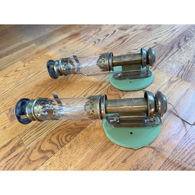 Pair of rare circa-1900 French P.L.M. (Paris-Lyon-Méditerranée) brass railroad carriage wall sconces by Poyard, Paris....