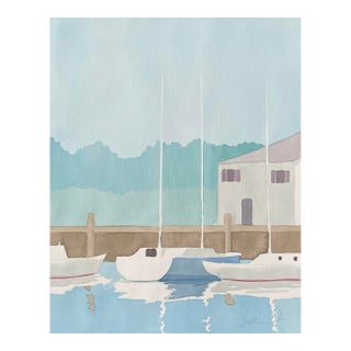 1990s Sail Boat Docks Watercolor For Sale