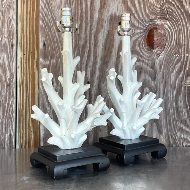 Wood Vintage Coastal Coral Branch Wood Lamps - a Pair For Sale - Image 7 of 7