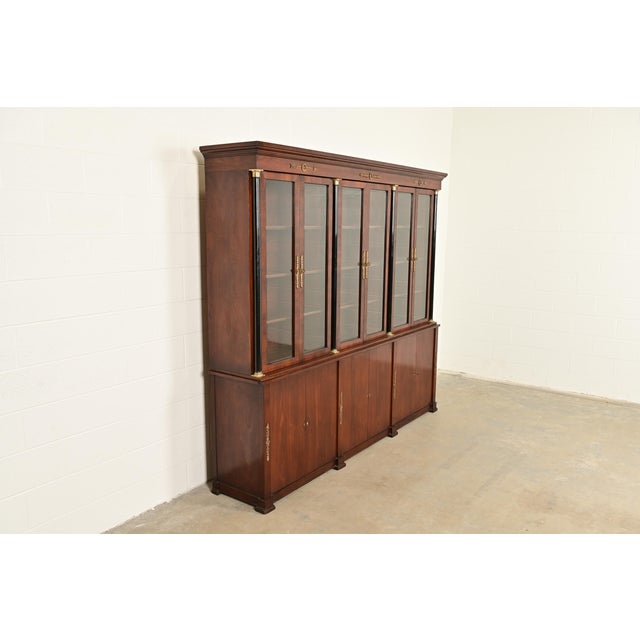 Baker Furniture Company Baker Furniture Style Monumental French Empire Mahogany Breakfront Bookcase Cabinet With Mounted Ormolu For Sale - Image 4 of 13