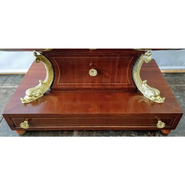 Empire Neo Classical Biedermeier Lyre Shaped Mahogany Secretaire Desk/ Dolphins & Armolu - Abattant Secretary Desk For Sale - Image 10 of 12