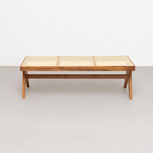 Wood 057 Civil Bench in Wood and Woven Viennese Cane by Pierre Jeanneret for Cassina For Sale - Image 7 of 18