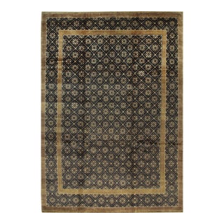 10x14 Bespoke Vibrant Brown Floral Geometric Hand Knotted Wool Rug For Sale