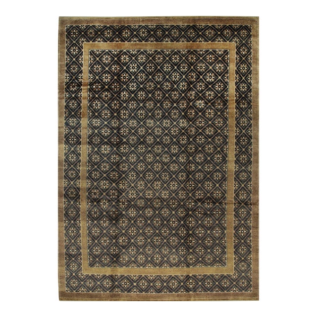 10x14 Bespoke Vibrant Brown Floral Geometric Hand Knotted Wool Rug For Sale