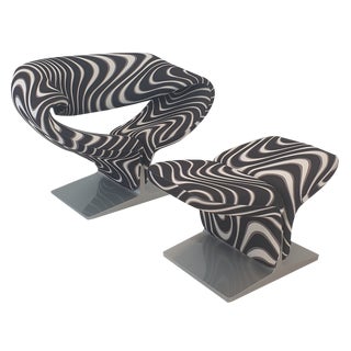 Set of Ribbon Chair with Ottoman by Pierre Paulin for Artifort, 1990s For Sale