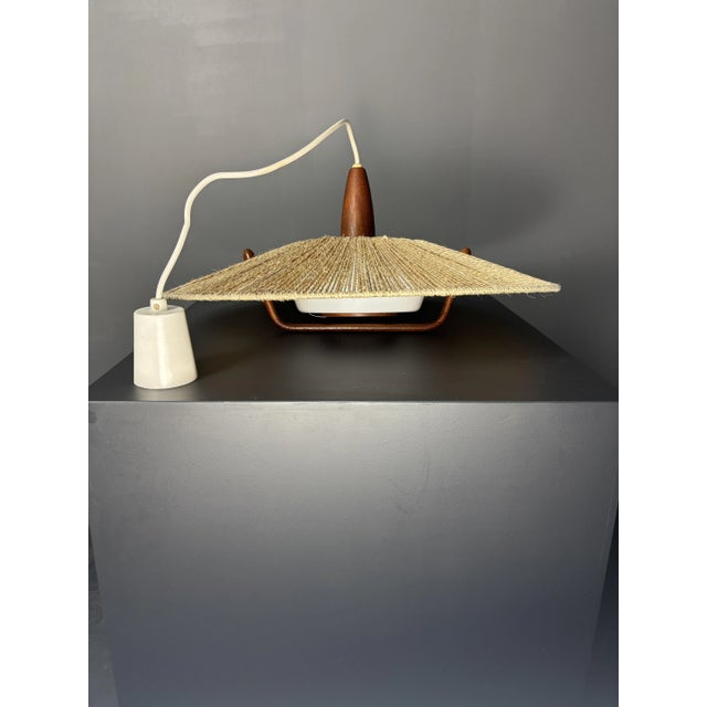 1960s Large Mid-Century Teak and Sisal Cord Pendant from Temde Leuchten, 1960s For Sale - Image 5 of 17