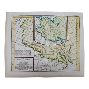 California, Alaska and Mexico: An 18th Century Hand-Colored Map by De Vaugondy