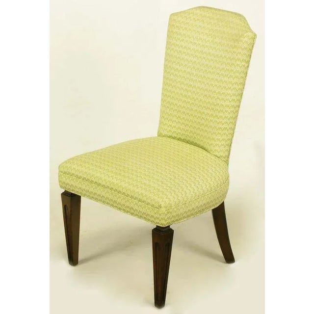 1950s 1950s Vintage Regency Side Chairs In Apple Green & White Flamestitch - Set of 4 For Sale - Image 5 of 8