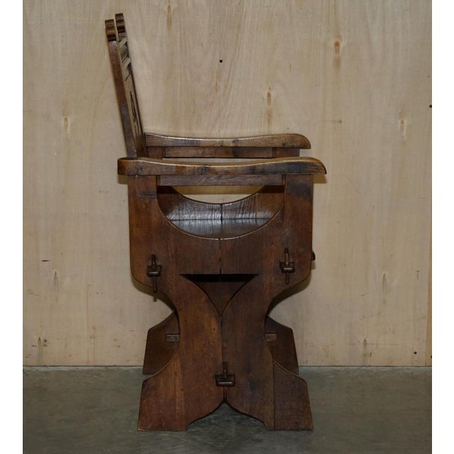 Set of Antique English Carved Oak Armchairs with Armorial Crest Coat of Arms, 1860 For Sale - Image 17 of 18