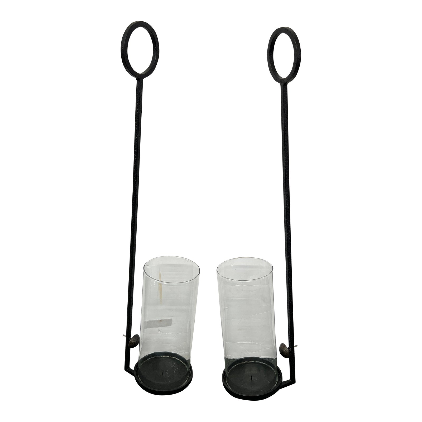 Pottery Barn Hammered Iron + Glass Wall Hanging Candelabras, a Pair