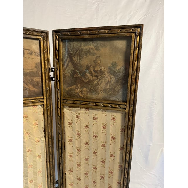 French Antique Giltwood 3-Panel Screen | Boucher / Daullé Engravings, Four Seasons | French Rococo Revival Paravent For Sale - Image 3 of 16