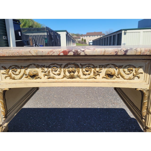 Beautiful ca 1920s marbletop vanity dressing table or desk. Features beautiful marbletop, clean interior drawers, French...