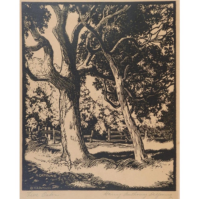 Vintage Harry Anthony DeYoung Live Oaks Block Print For Sale - Image 4 of 4