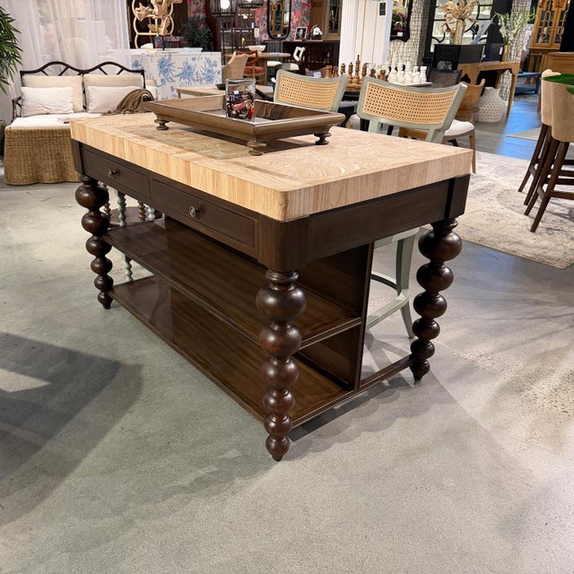 Brown Bobbin Leg Butcher Block Kitchen Island For Sale - Image 8 of 17