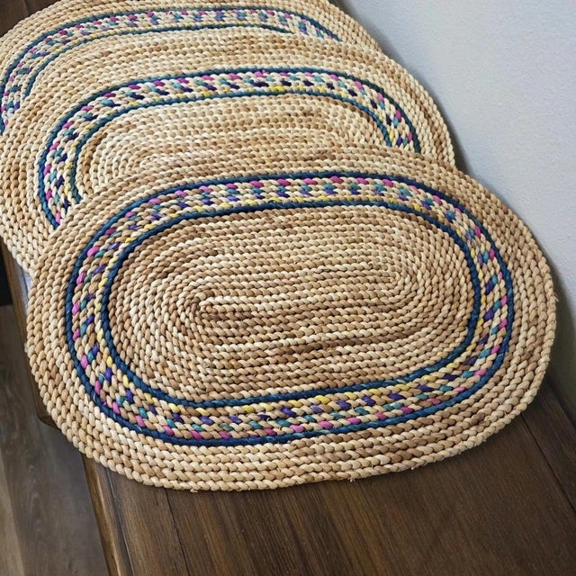 Vintage Farmhouse Country Cottage Boho Braided Oval Placemats - Set of 4 For Sale - Image 4 of 10