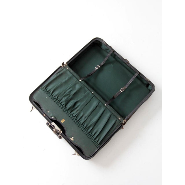 Mid-Century Modern Vintage 1930s Belber Black Leather Suitcase With Green Interior For Sale - Image 3 of 18