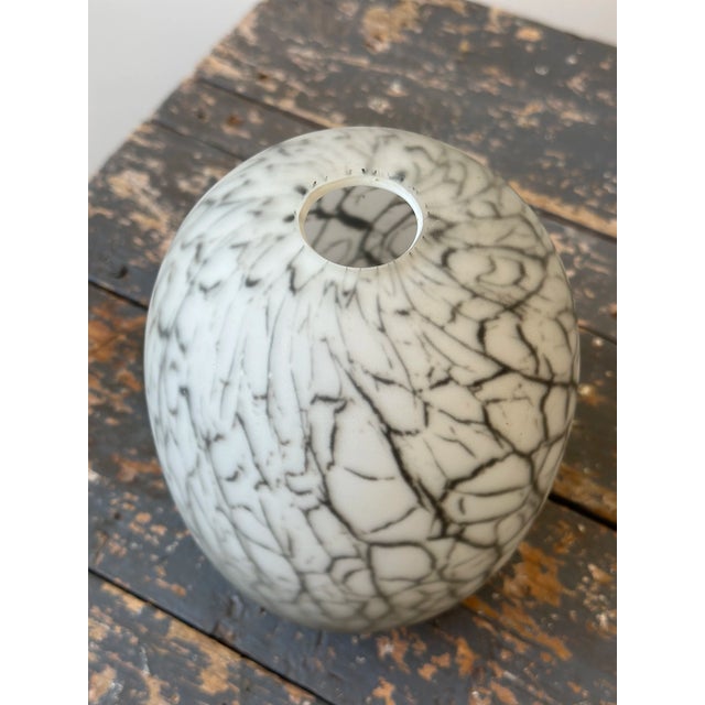 1980s Vintage White + Black Frosted Swirl Blown Glass Vessel, Circa 1980s For Sale - Image 5 of 7