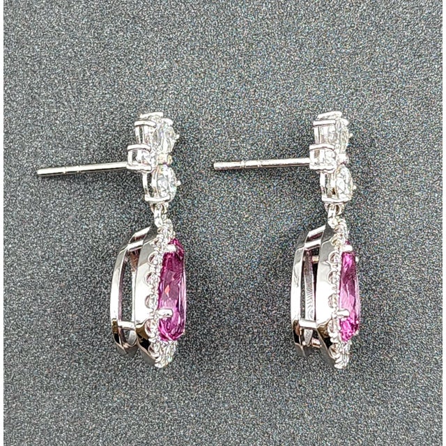 Early 21st Century 4.06 Ct Natural Pink Sapphire & Diamond Earrings, Pair For Sale - Image 5 of 8