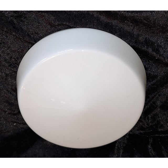 Vintage Minimalist Ceiling Lamp with Opaque White Glass Shade on a Concealed Metal Mount by Robert Zimmermann, 1990s For Sale - Image 4 of 8
