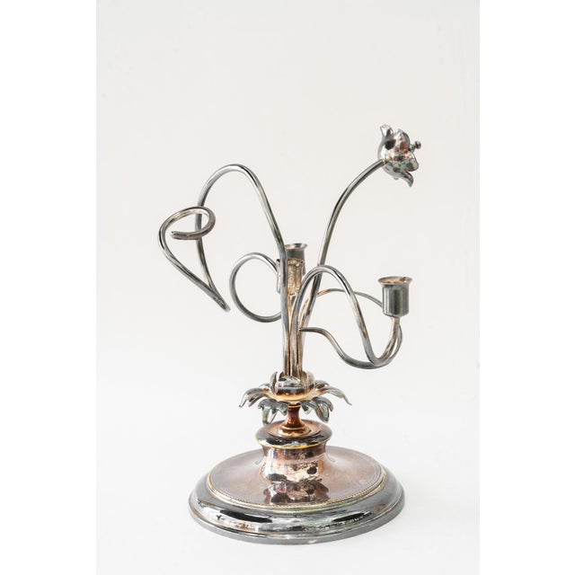 Jugendstil Silvered Brass Candleholder for 3 Candles, Vienna, Austria, 1908 For Sale - Image 4 of 15