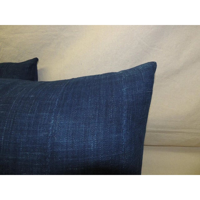Indigo Blue African Strip-Woven Square Decorative Pillows - A Pair For Sale - Image 4 of 5