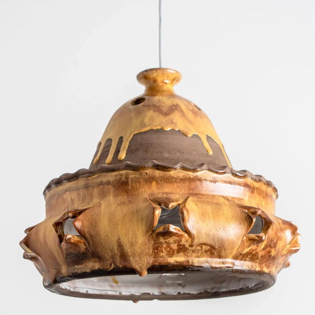 Brown Triangle Brown Terra Ceramic Pendant Light, Denmark, 1970s For Sale - Image 8 of 10