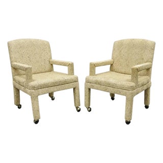 Vintage Bassett Mid Century Modern Upholstered Parson Style Lounge Chairs - Pair For Sale