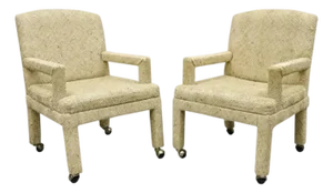 Vintage Bassett Mid Century Modern Upholstered Parson Style Lounge Chairs - Pair