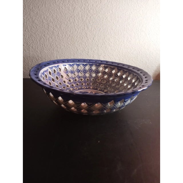 Wisteria Handpainted Blue & White Reticulated Decorative Bowl For Sale In Dallas - Image 6 of 8